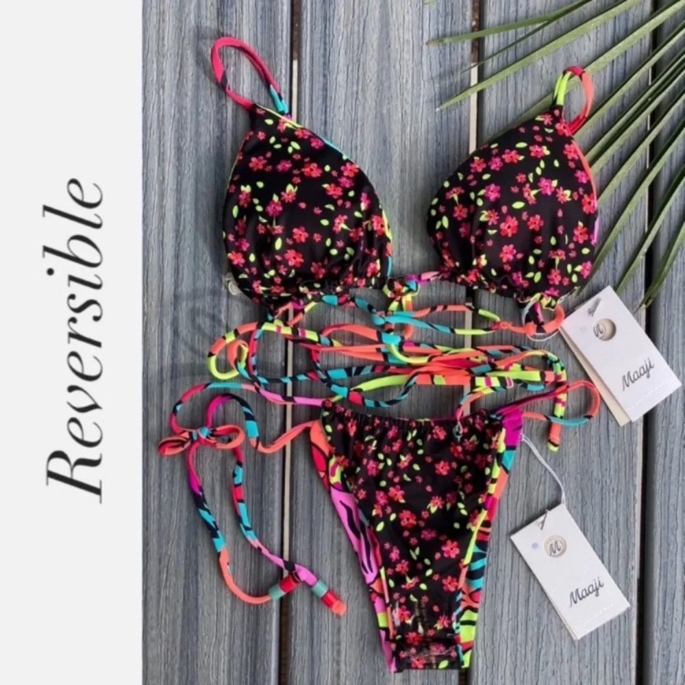 MAAJI Set - Neon Coco Wrap Bikini Top & Splashy Cheeky Thong Bottoms - M